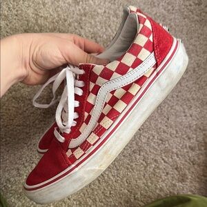Vans Red and Cream Checkered Sneakers